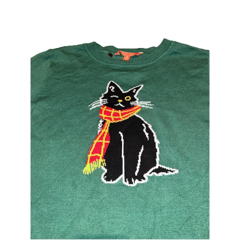 Modcloth Green‎ Cat Knit Sweater Top Size Small Cat Themed Clothing Green - Picture 3 of 7